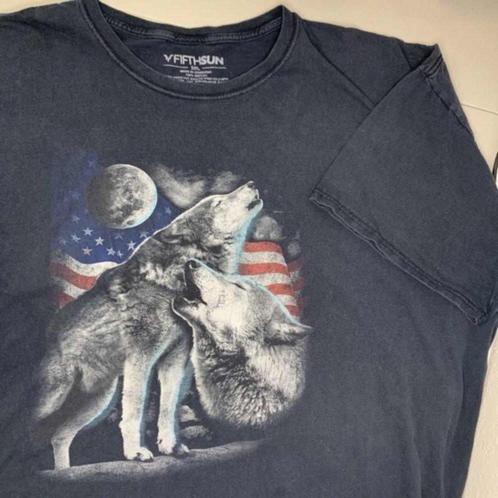 Wolf T-Shirt Patriotic T Shirt‎ Fifth Sun 3XL Black American Flags Retro Y2K